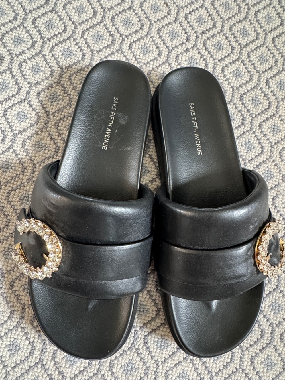 Saks Fifth Avenue Black Crystal-Trim Slide Mules